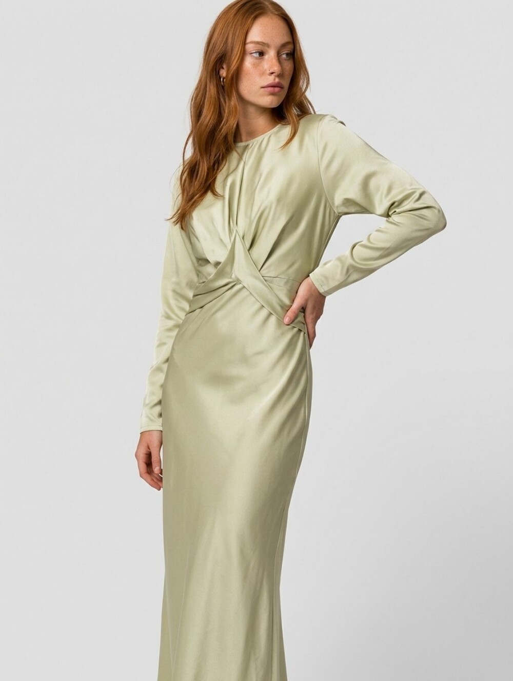 JJs House Pale Green Tie Back Long Sleeve Maxi Dress Misses Size 6